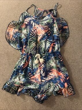 5/$15- Girls' Tropical Navy Floral One-Piece Romper